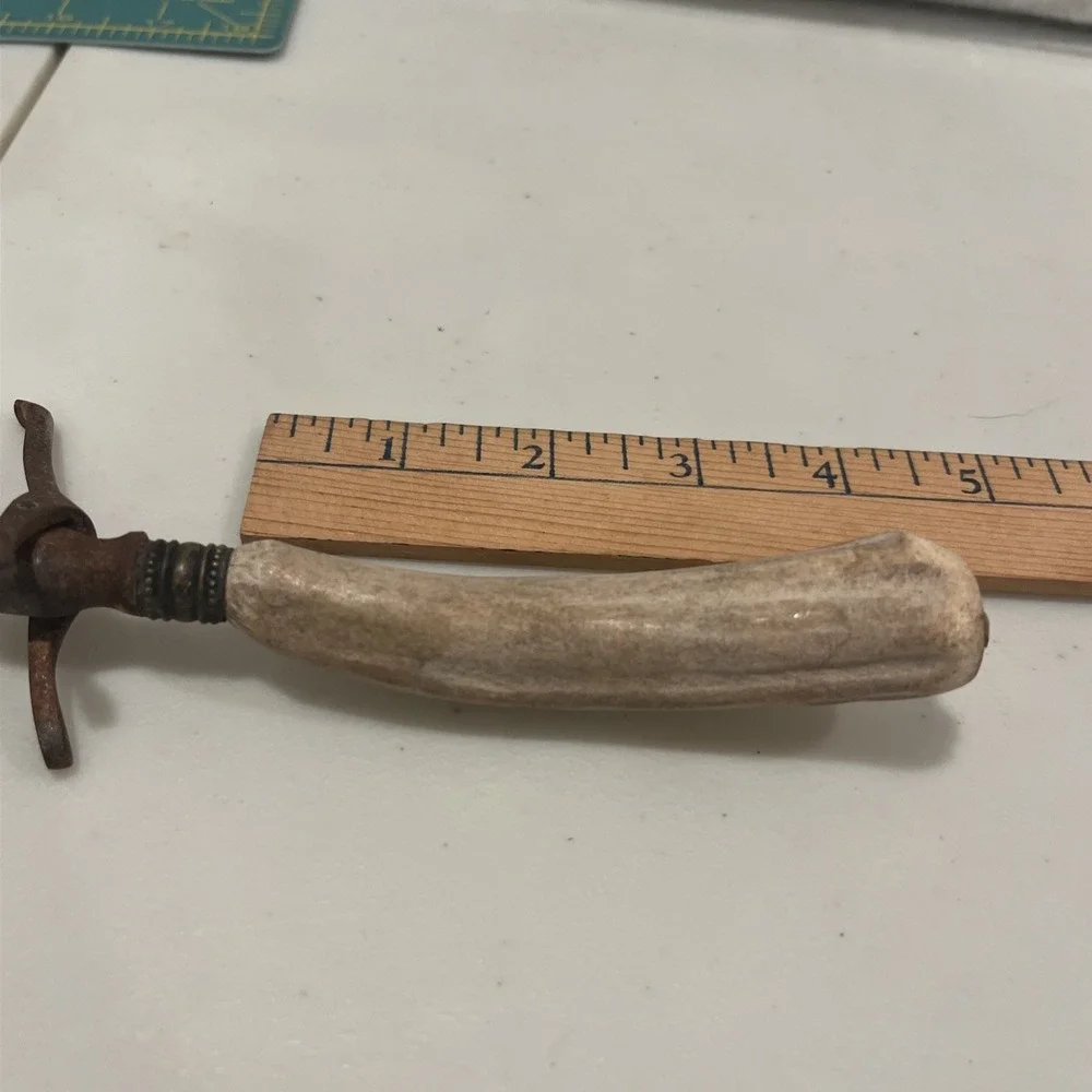 Antique Deer/Stag Antler Handle Meat Carving Serving Fork w/Stand